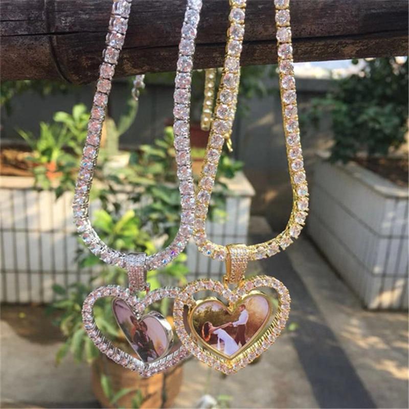 Custom Photo Heart Rotating Double-sided Medallions Necklace Christmas Gifts For Couple