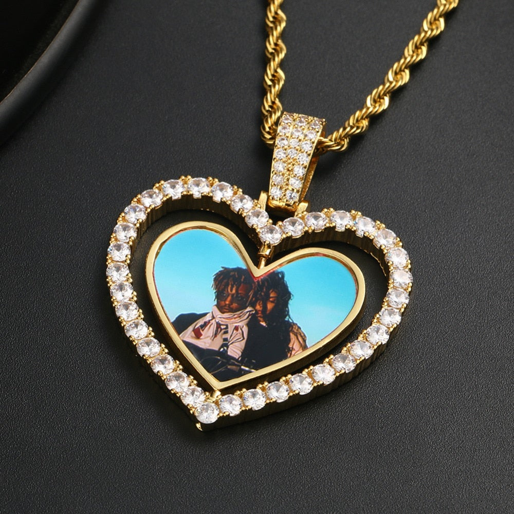 18k Gold Plated Heart Rotating Picture Necklace- Exclusive Hip-hop Necklace For Men
