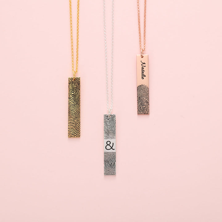 Personalized Couple Fingerprint Bar Necklace
