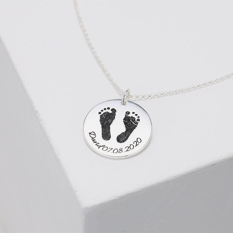 Custom Fingerprint Round Necklace with Engraving Name