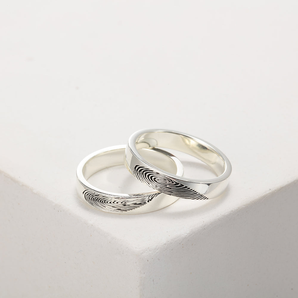Custom Engraved Fingerprint couple Rings