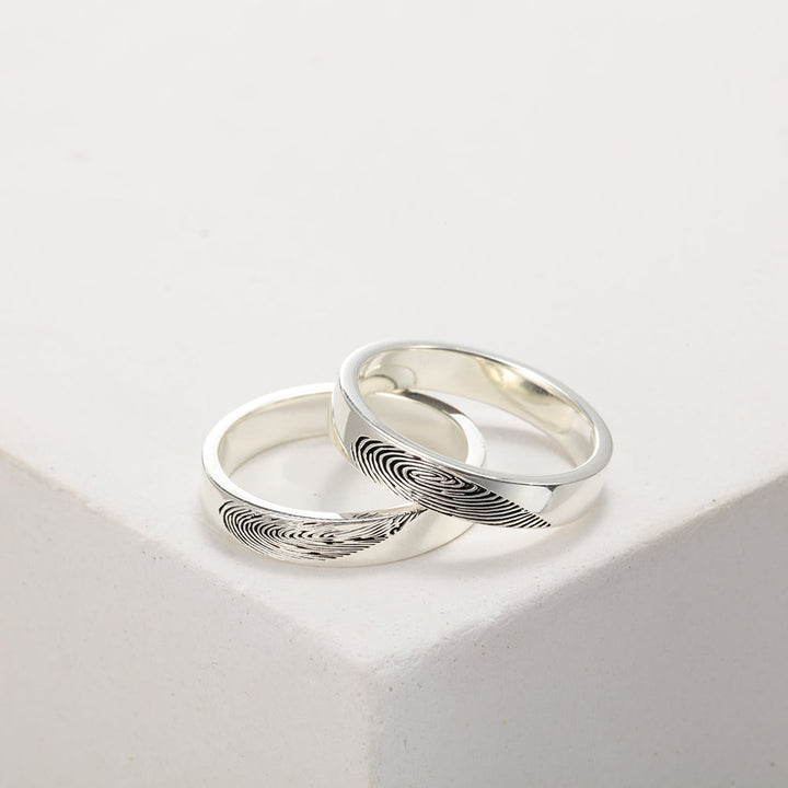 Custom Engraved Fingerprint couple Rings
