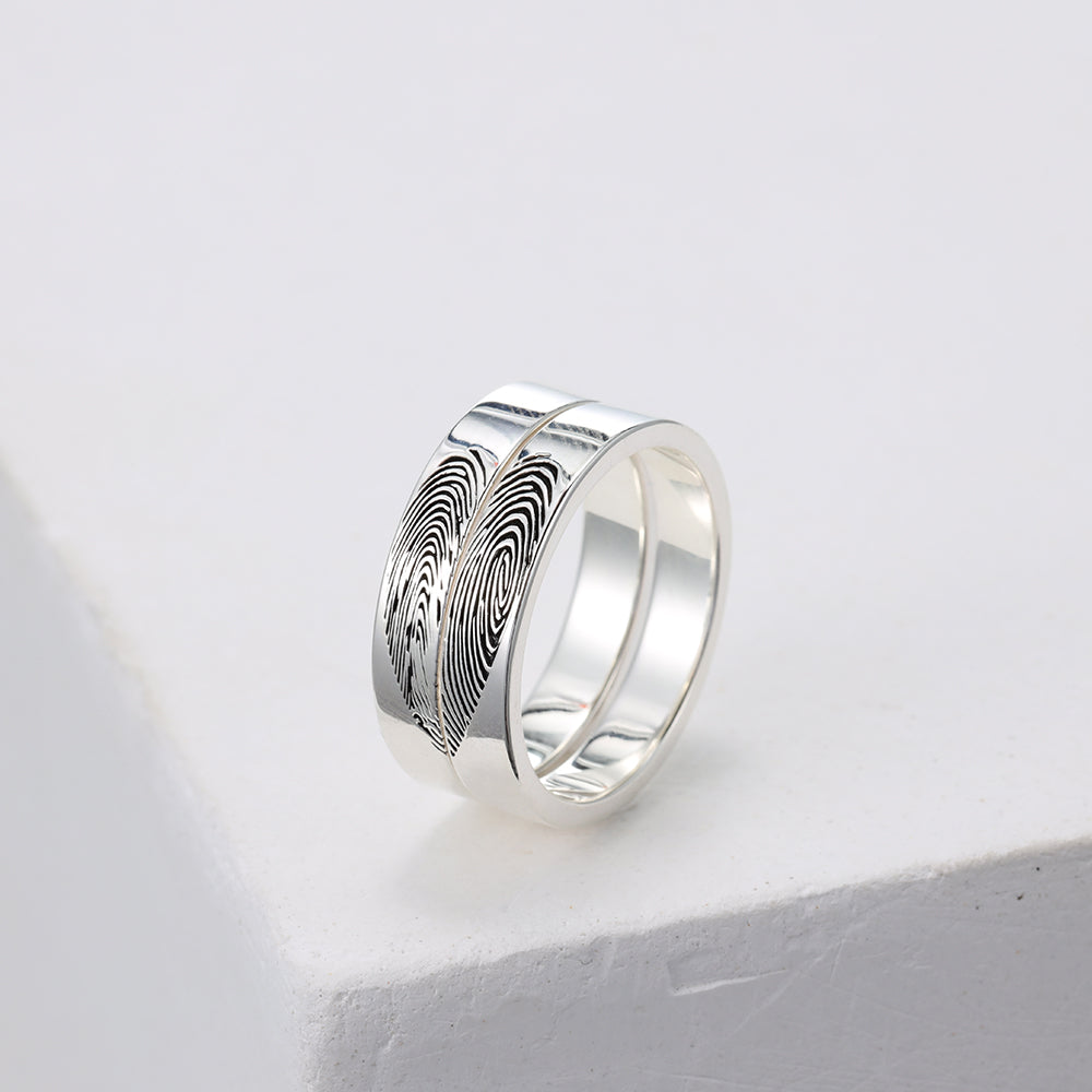 Custom Engraved Fingerprint couple Rings