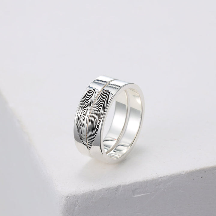 Custom Engraved Fingerprint couple Rings