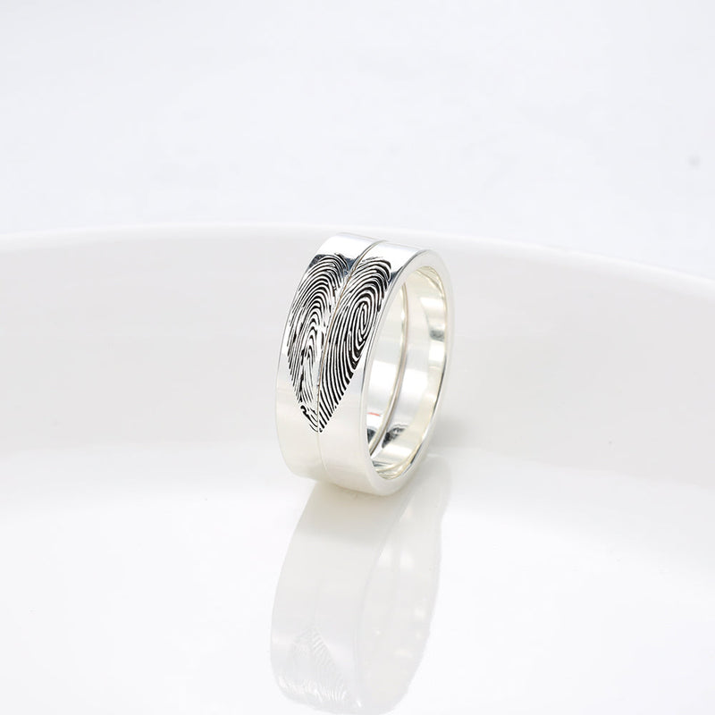 Custom Engraved Fingerprint couple Rings