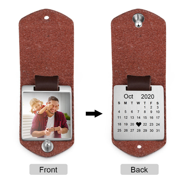 Personalized Leather Keychain With Picture and Calendar