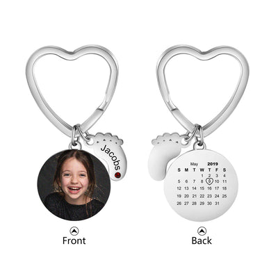 Personalized Calendar & Photo Keychain With Birthstone baby Feet - Best Christmas gift for Mom