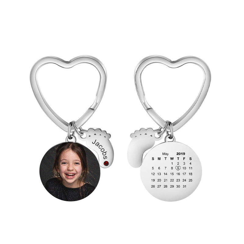 Personalized Calendar & Photo Keychain With Birthstone baby Feet - Best Christmas gift for Mom