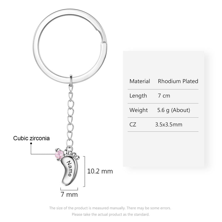 Custom Name Baby Feet Engraving Keychain with Birthstone
