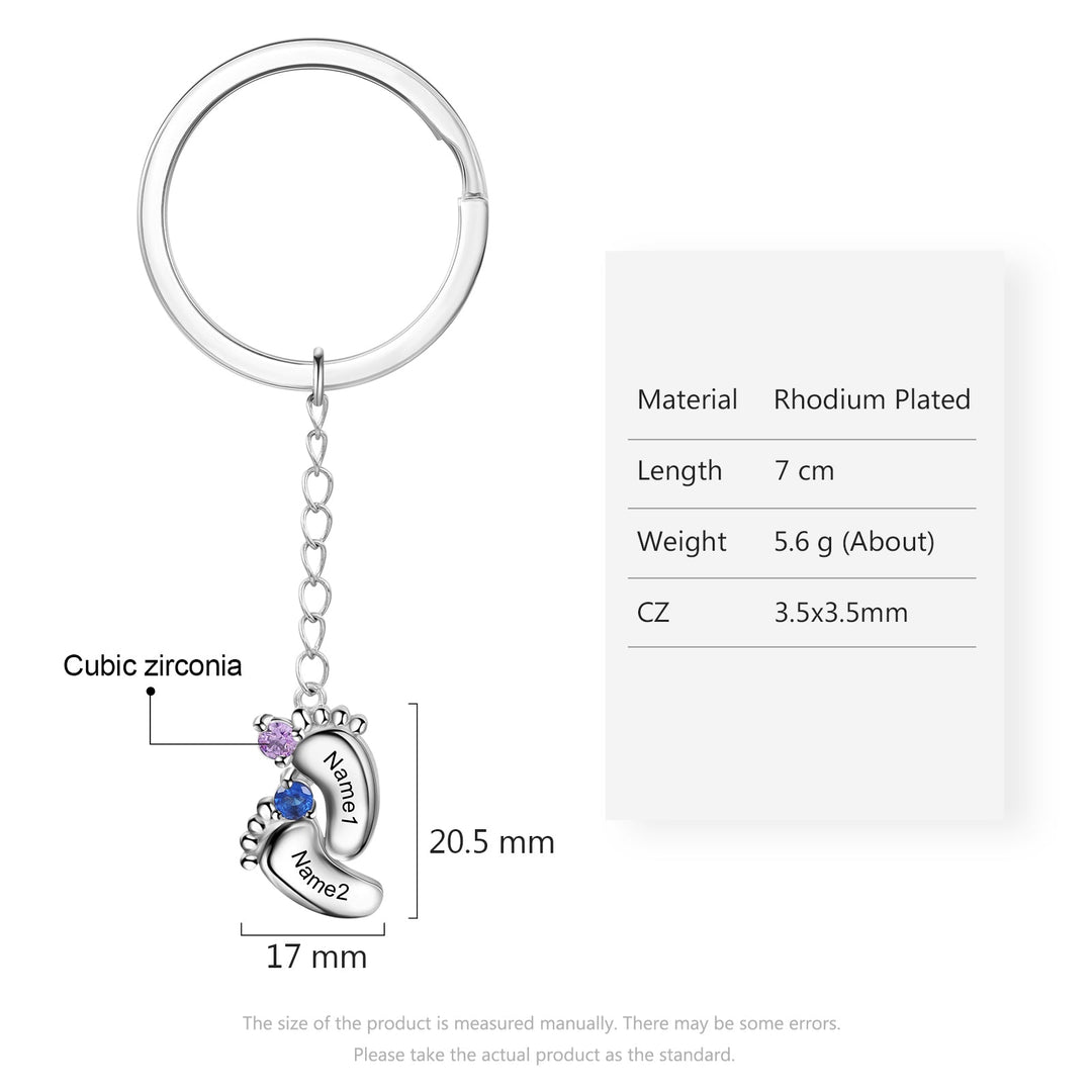 Custom Name Baby Feet Engraving Keychain with Birthstone