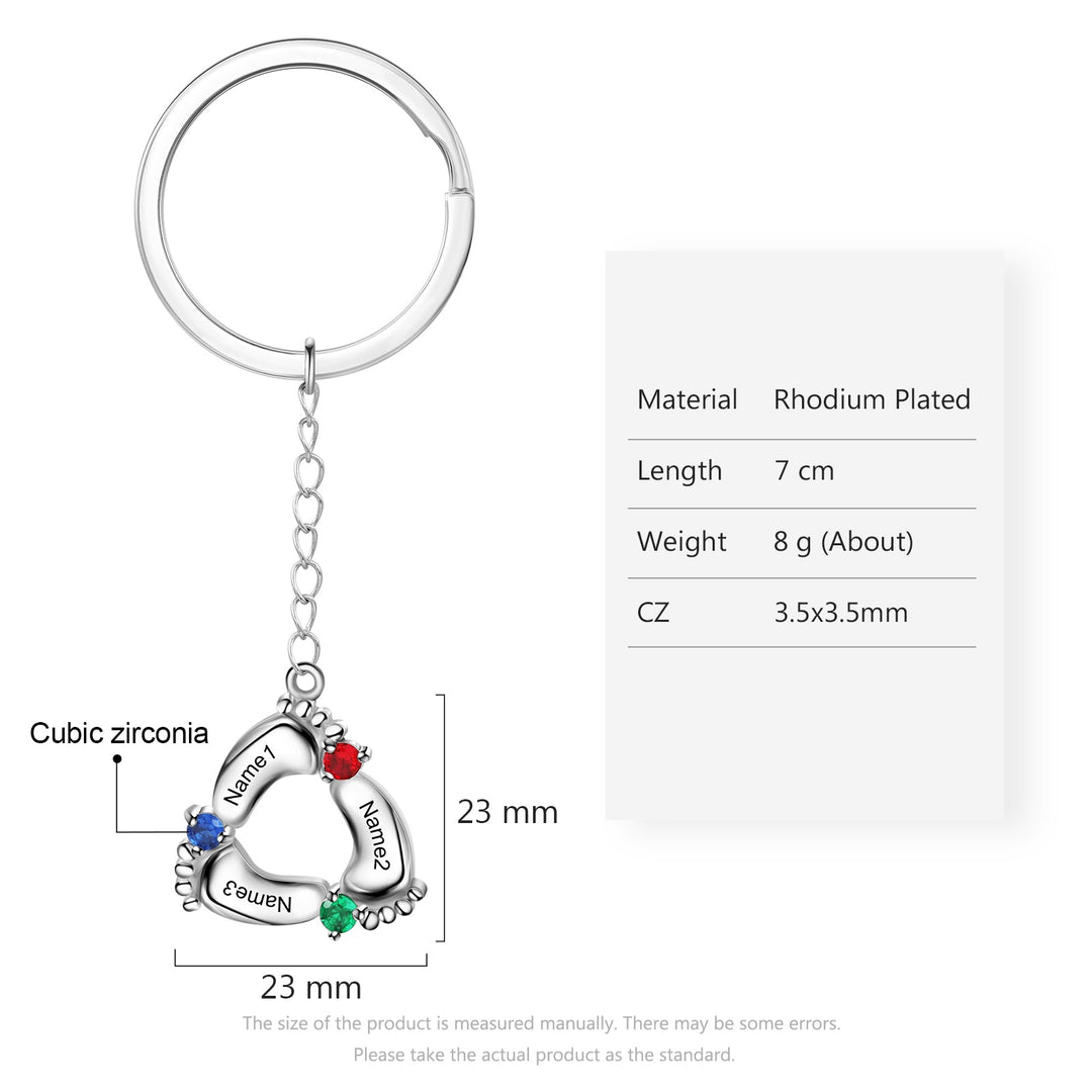 Custom Name Baby Feet Engraving Keychain with Birthstone