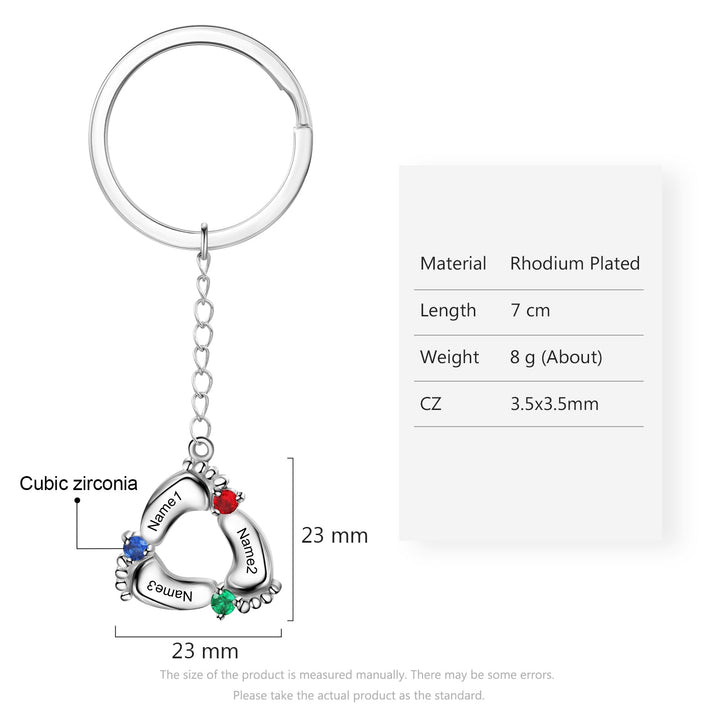 Custom Name Baby Feet Engraving Keychain with Birthstone