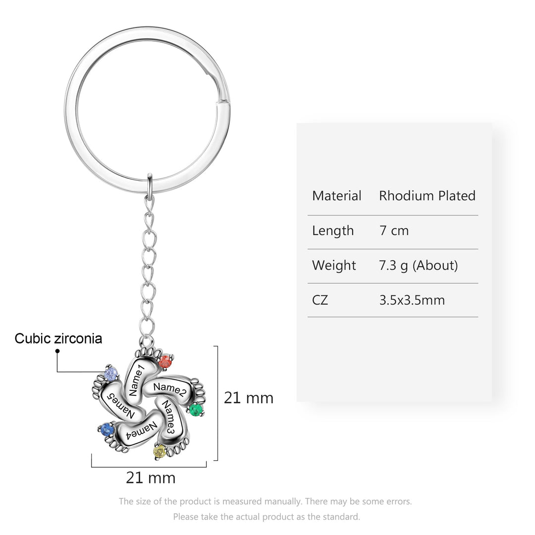 Custom Name Baby Feet Engraving Keychain with Birthstone