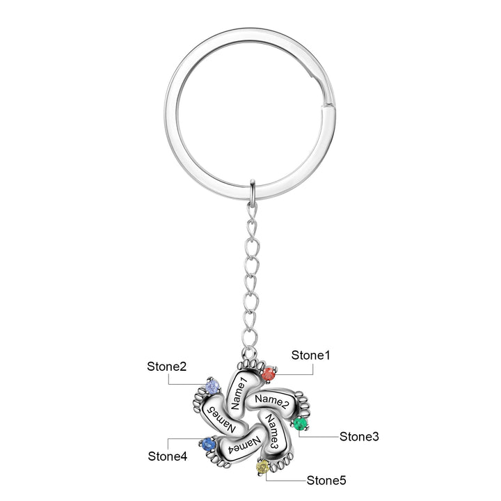 Custom Name Baby Feet Engraving Keychain with Birthstone