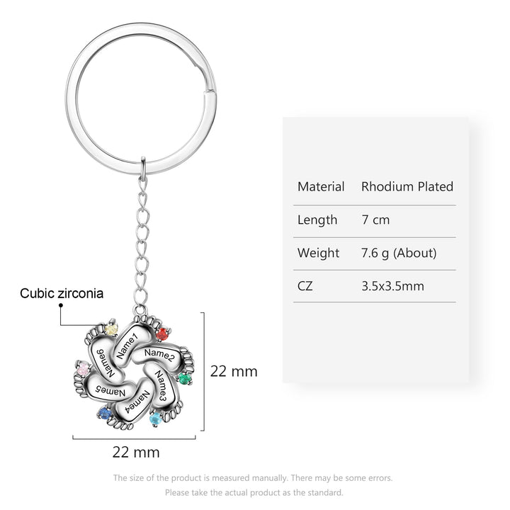 Custom Name Baby Feet Engraving Keychain with Birthstone