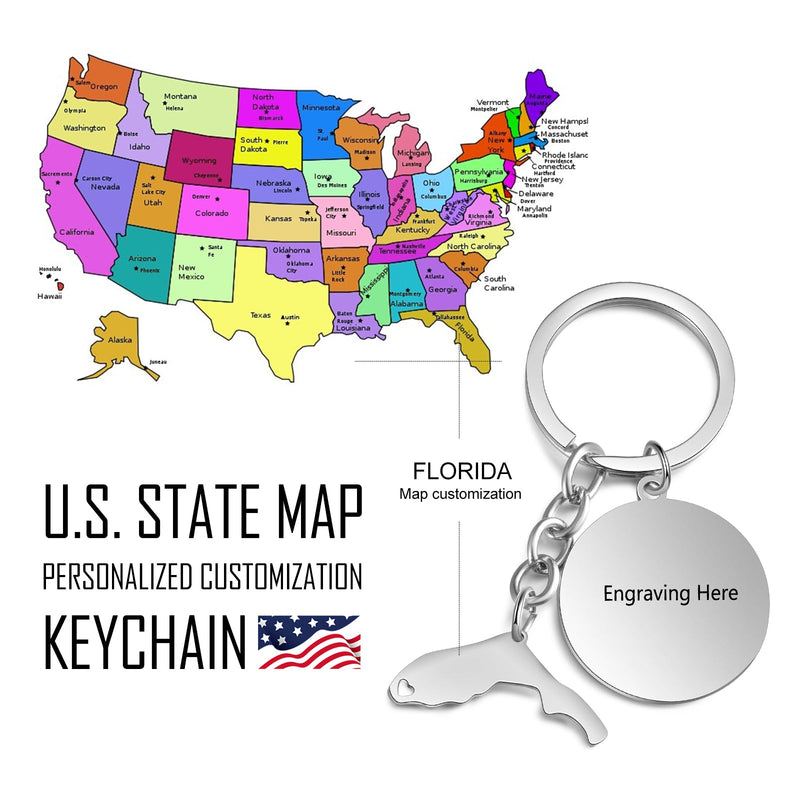 Custom Map Keychain- Custom Map State Keychain For Him