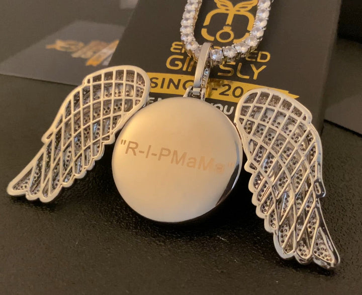 14k Gold Plated Custom Made Photo Angel Medallion Necklace