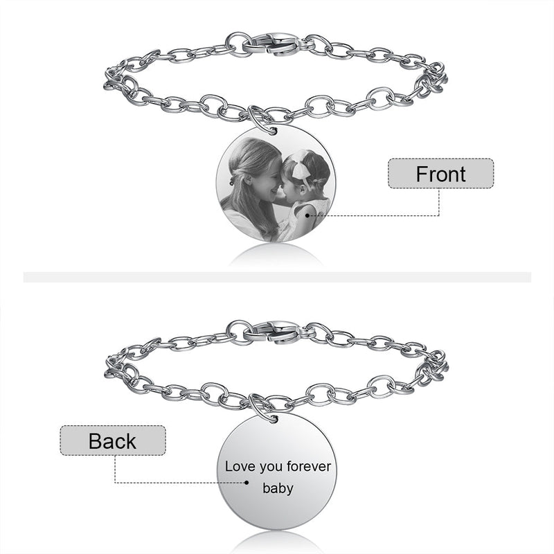 Personalized Round Photo Charm Bracelet-Engraved Bracelets For Women