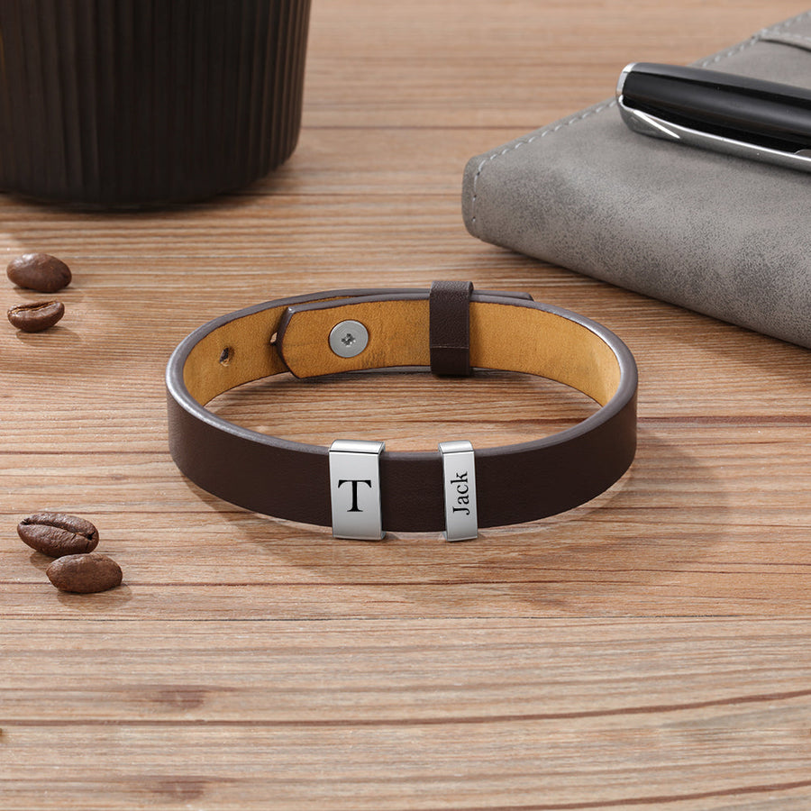 Custom Family Name Bracelet- Leather Bracelet For Men