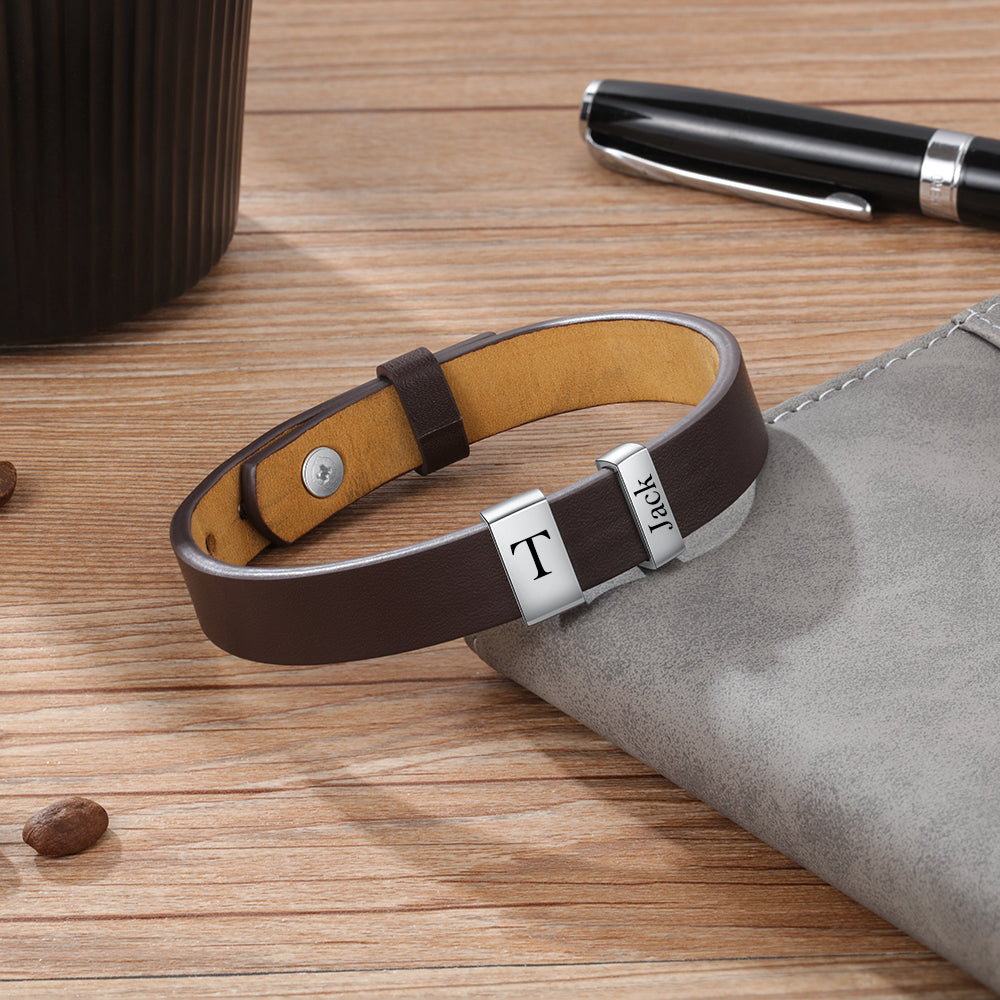 Custom Family Name Bracelet- Leather Bracelet For Men