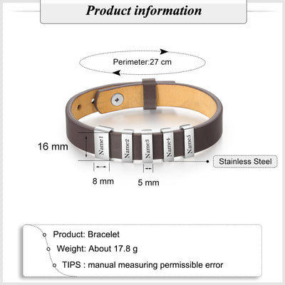 Men's Leather Bracelet- Custom Name Bracelet For Dad