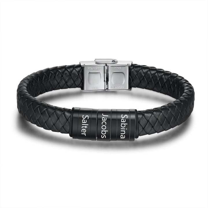 Personalized Name Beads Men Bracelet - Leather Bracelet For Father's Day Gift For Dad