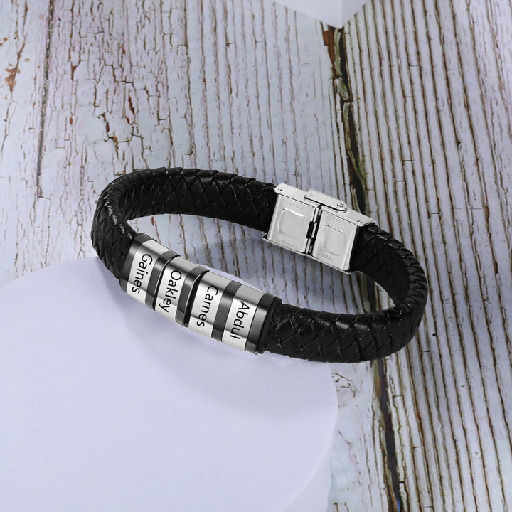 Custom Leather Bracelet With Personalized Name- Men's Bracelet For Dad