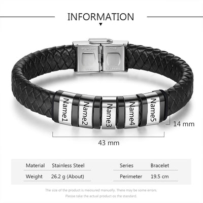 Custom Leather Bracelet With Personalized Name- Men's Bracelet For Dad