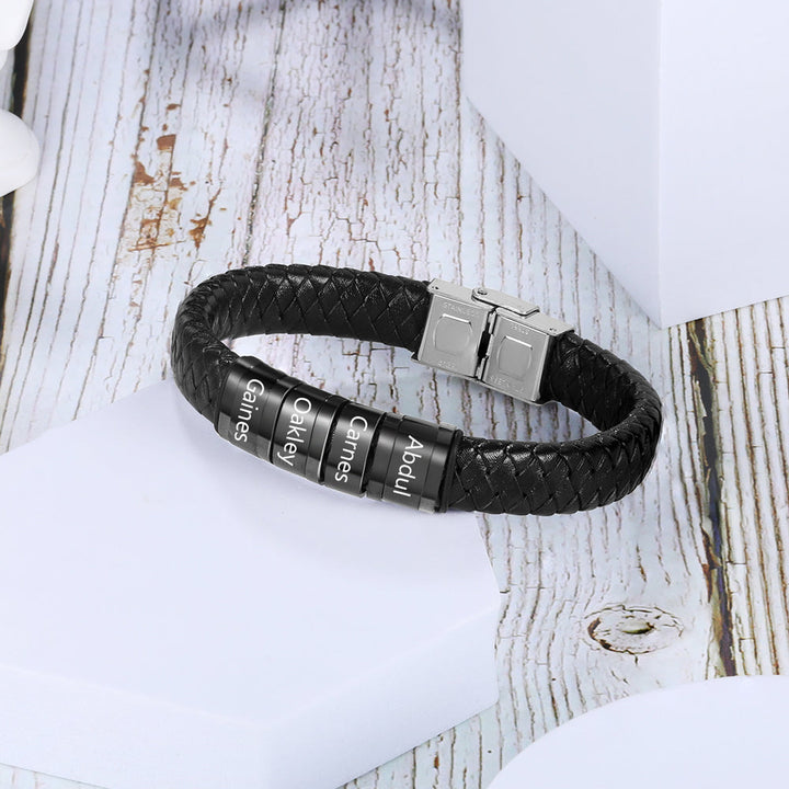 Personalized Name Beads Men Bracelet - Leather Bracelet For Father's Day Gift For Dad