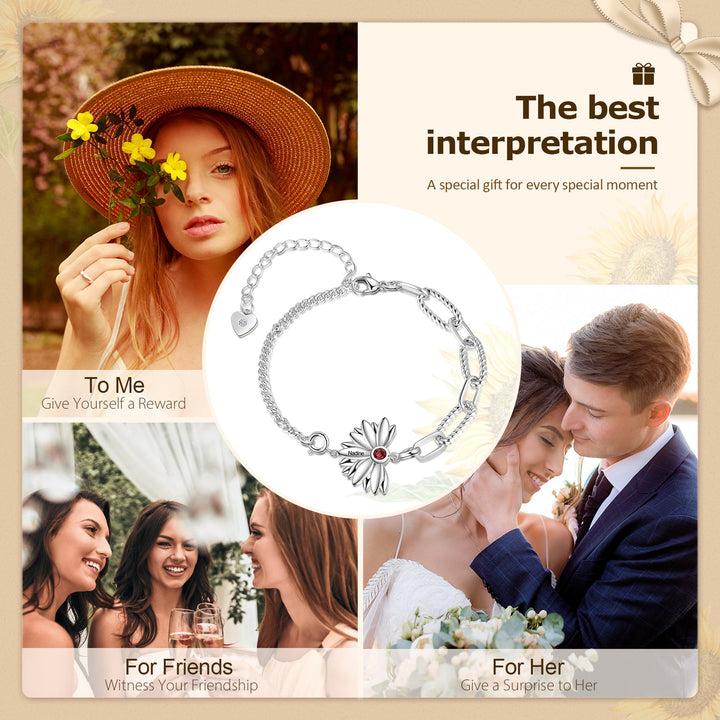 Personalized Sunflower Bracelet-Exclusive Family Name Bracelet