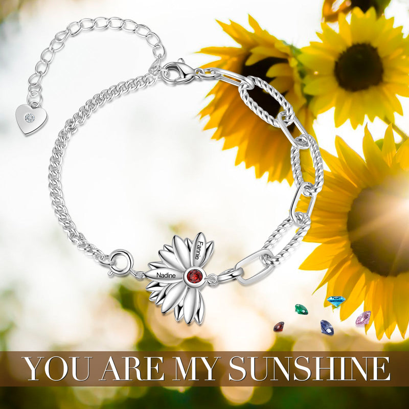 Personalized Sunflower Bracelet-Exclusive Family Name Bracelet
