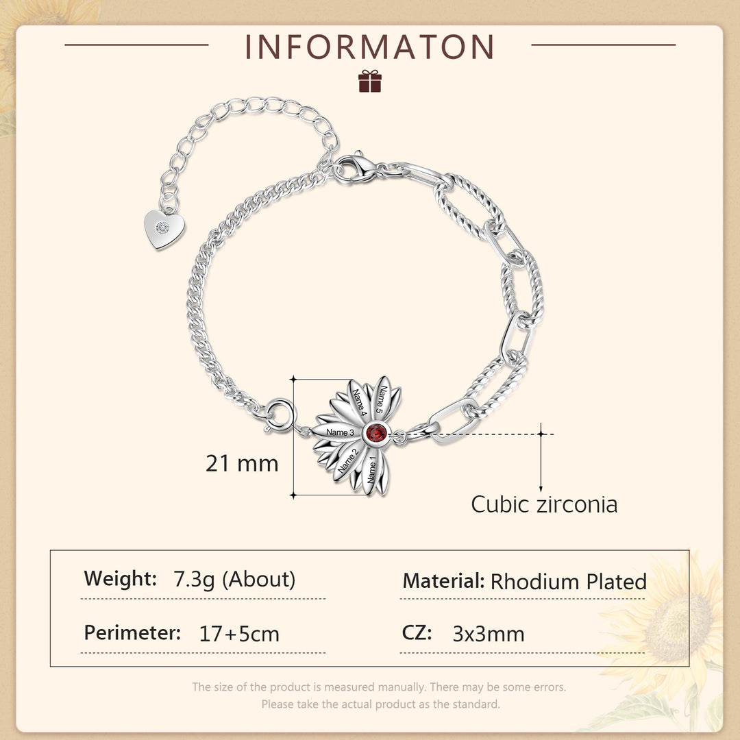 Personalized Sunflower Bracelet-Exclusive Family Name Bracelet