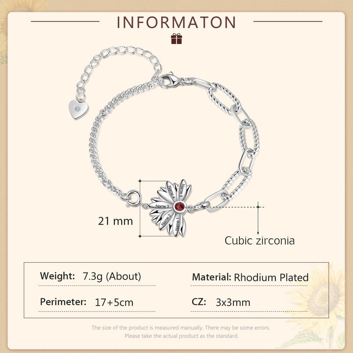 Personalized Sunflower Bracelet-Exclusive Family Name Bracelet