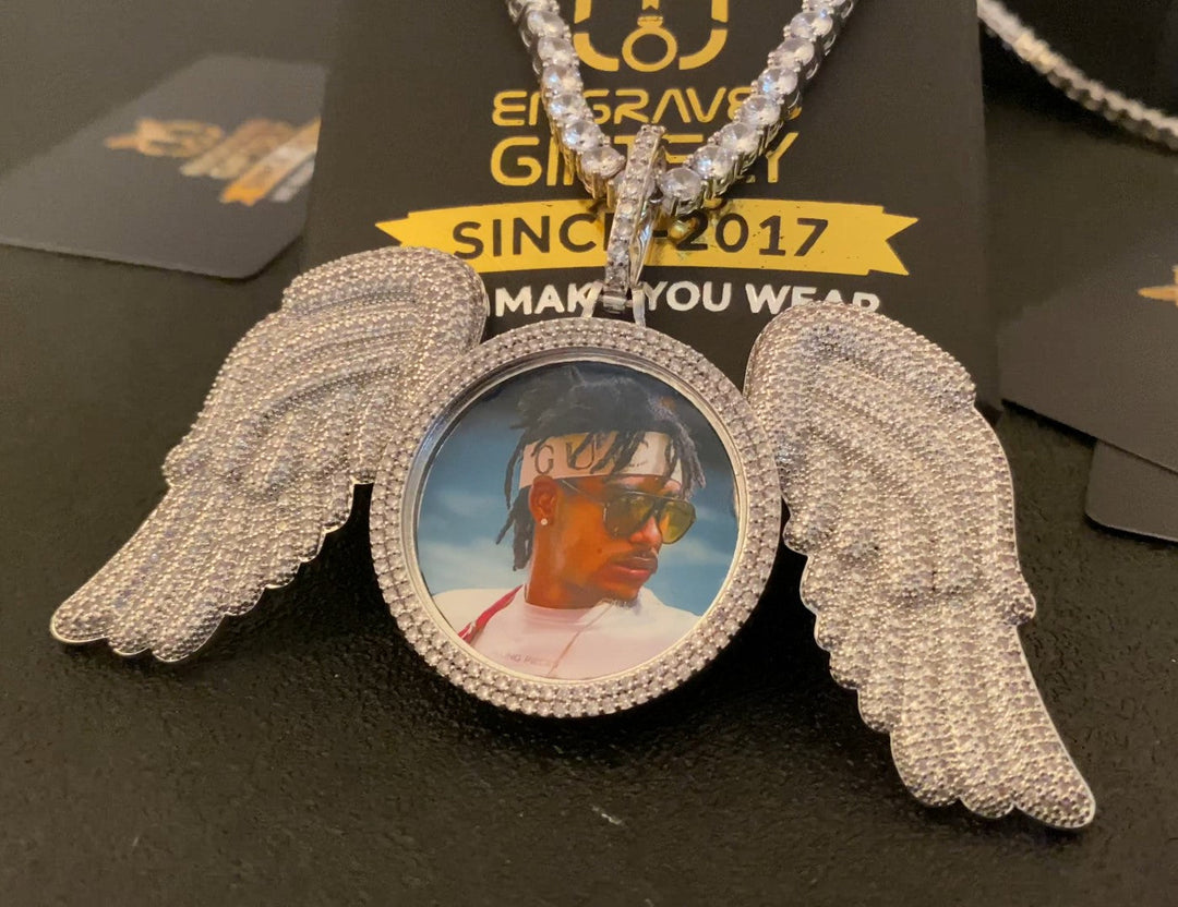 14k Gold Plated Custom Made Photo Angel Medallion Necklace