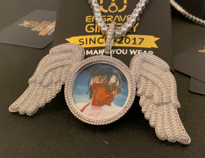 14k Gold Plated Custom Made Photo Angel Medallion Necklace