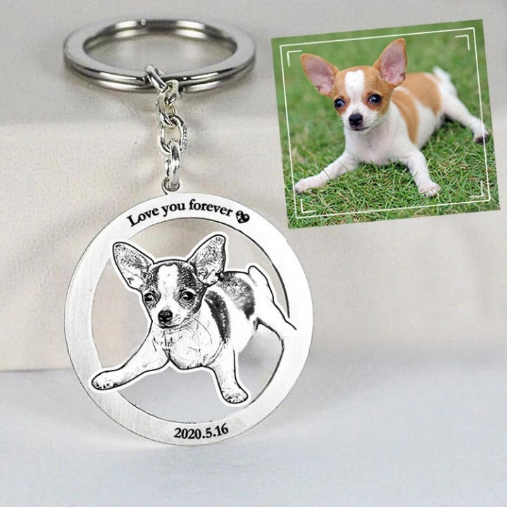 Custom Keychains-Pet Photo Keychain-Photo Engraved Dog Tag Keychain