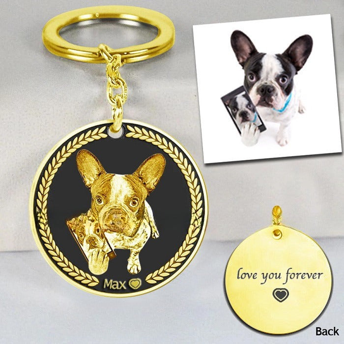 Custom Keychains-Pet Photo Keychain-Photo Engraved Dog Tag Keychain