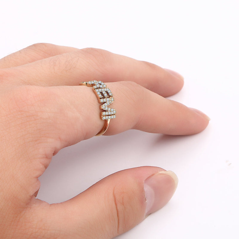 Iced Out Zircon Stone Personalized Name Ring For Women