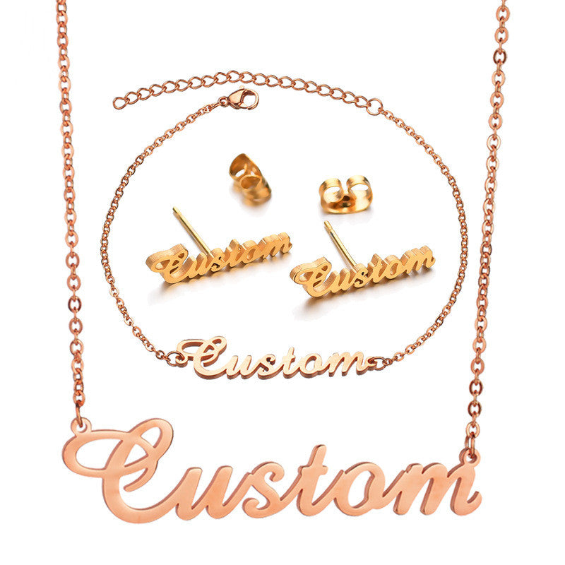 Customized Name Jewelry Sets Trendy Nameplate Earrings, Name Necklace & Name Bracelet- Best Gifts For Her