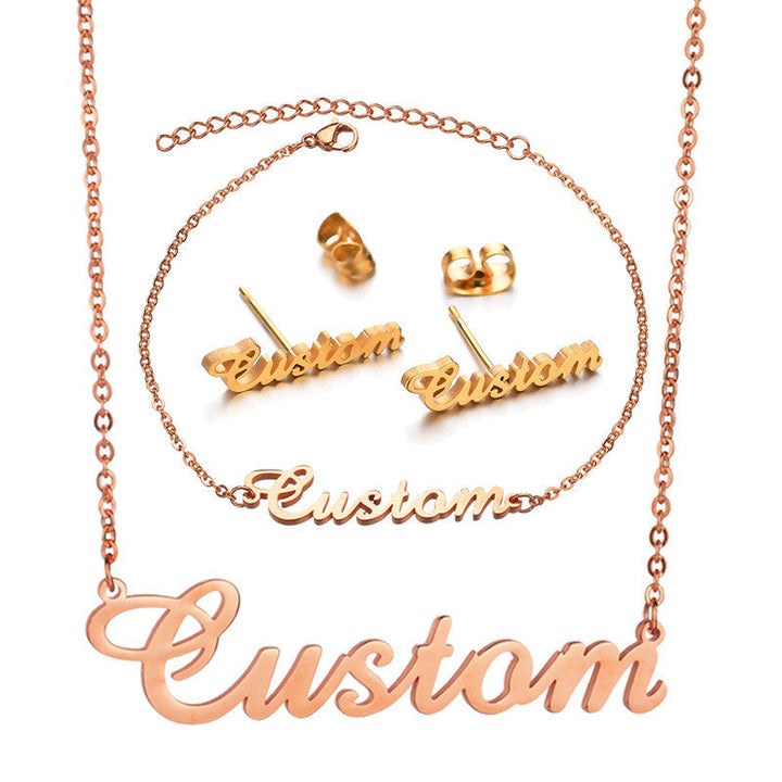 Customized Name Jewelry Sets Trendy Nameplate Earrings, Name Necklace & Name Bracelet- Best Gifts For Her