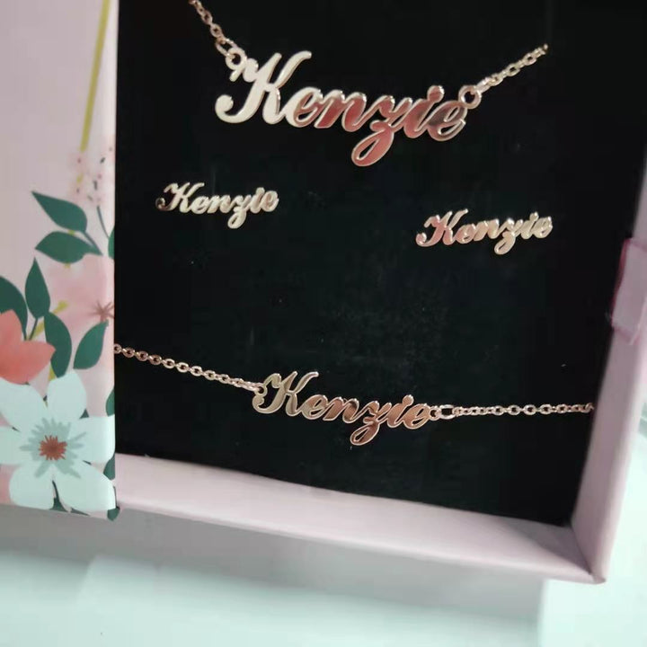 Customized Name Jewelry Sets Trendy Nameplate Earrings, Name Necklace & Name Bracelet- Best Gifts For Her