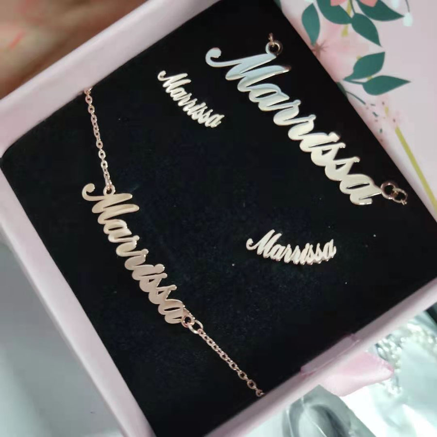 Customized Name Jewelry Sets Trendy Nameplate Earrings, Name Necklace & Name Bracelet- Best Gifts For Her