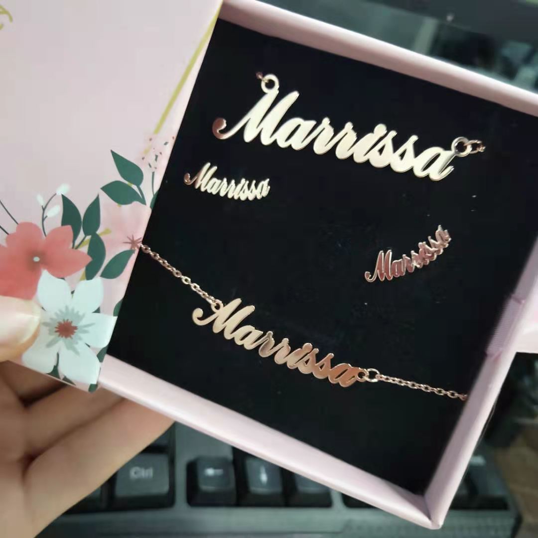 Customized Name Jewelry Sets Trendy Nameplate Earrings, Name Necklace & Name Bracelet- Best Gifts For Her