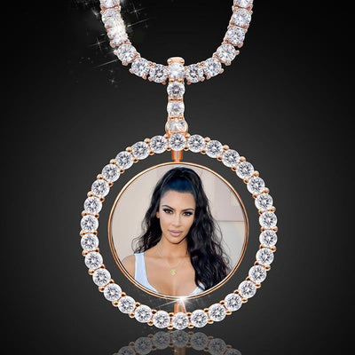 Hip Hop Necklace-Custom Photo Rotating Double-sided Medallions Pendant Necklace