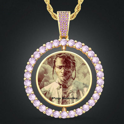 New 18K Gold Plated Durable Personalized Double Sided Photo Rotating Medallion Hip Hop Necklace