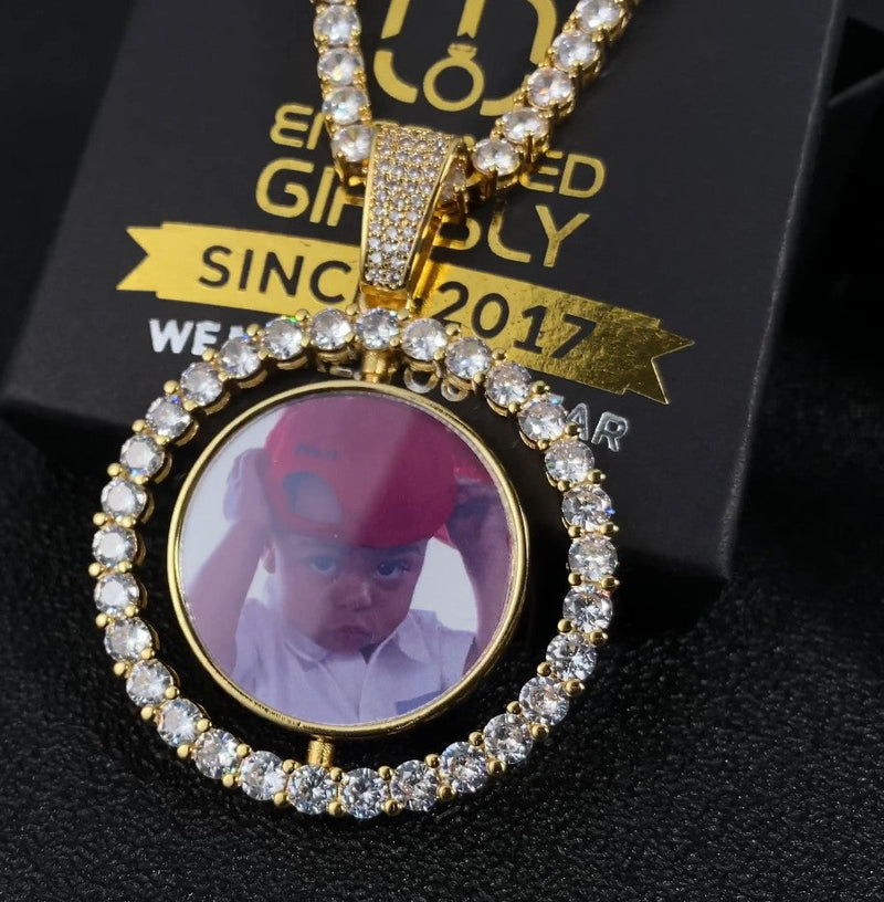 18k Gold Plated 3D Photo Printed Rotating Double-Sided Custom Photo Medallion Necklace