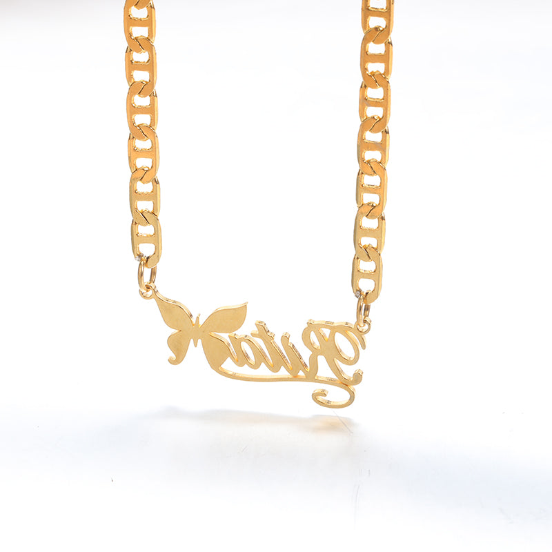 14k Gold Plated Personalized Name Necklace with Butterfly- Best Gift For Her