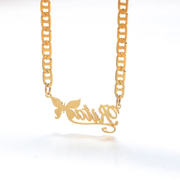 14k Gold Plated Personalized Name Necklace with Butterfly- Best Gift For Her