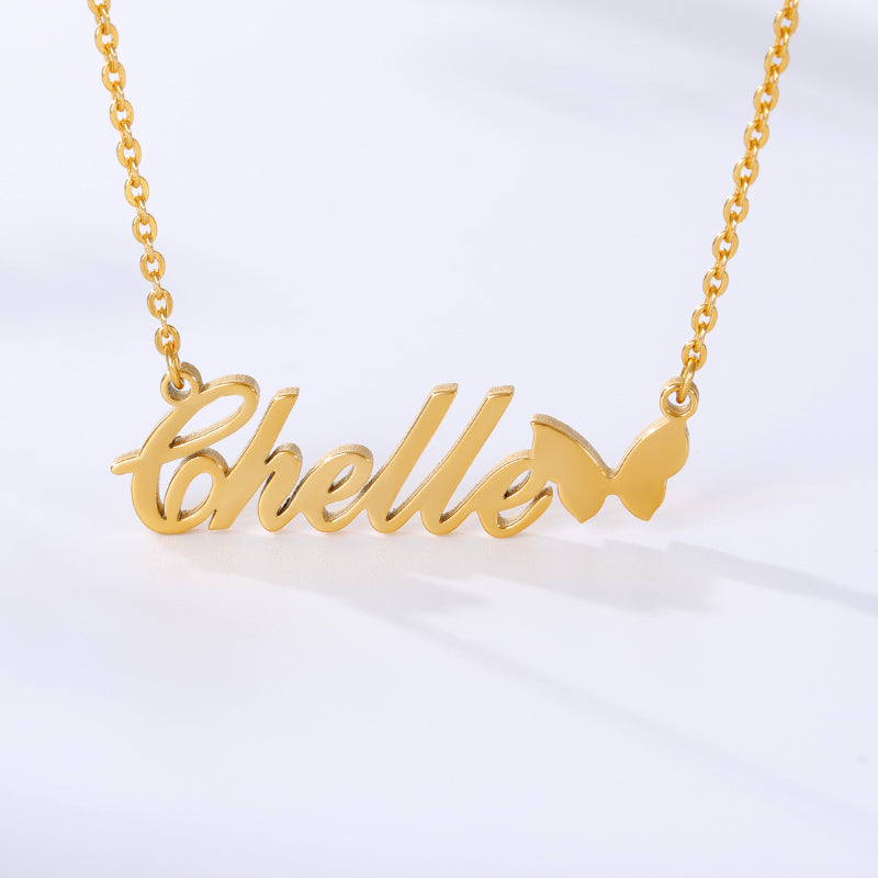 14k Gold Plated Personalized Name Necklace with Butterfly- Best Gift For Her