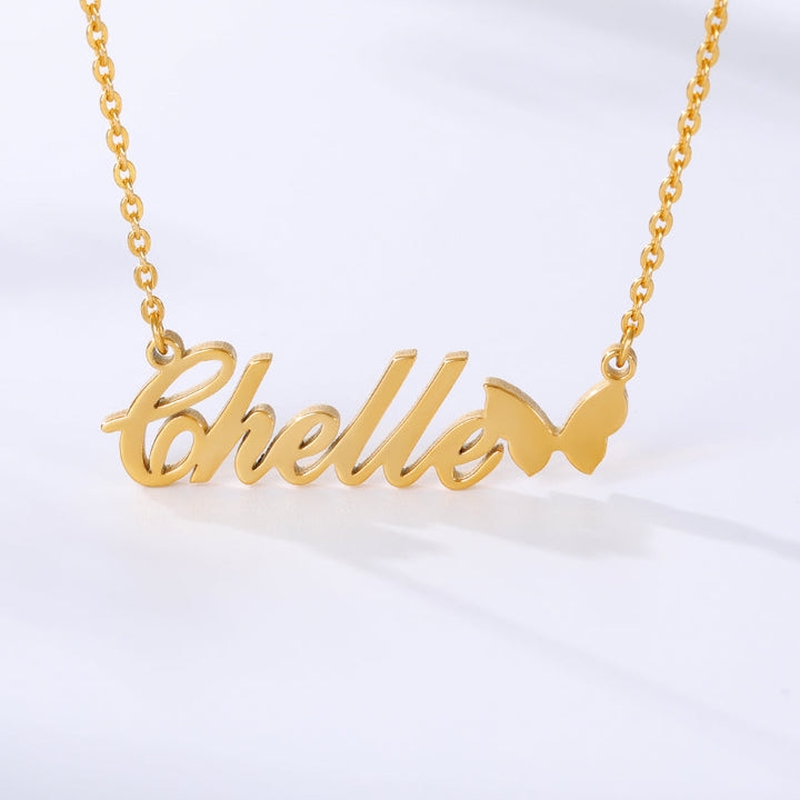 14k Gold Plated Personalized Name Necklace with Butterfly- Best Gift For Her